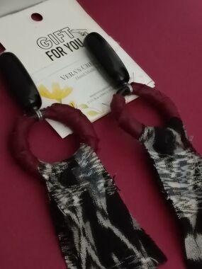 Handcrafted Maroon and Black Fabric Hoop Drop Earrings